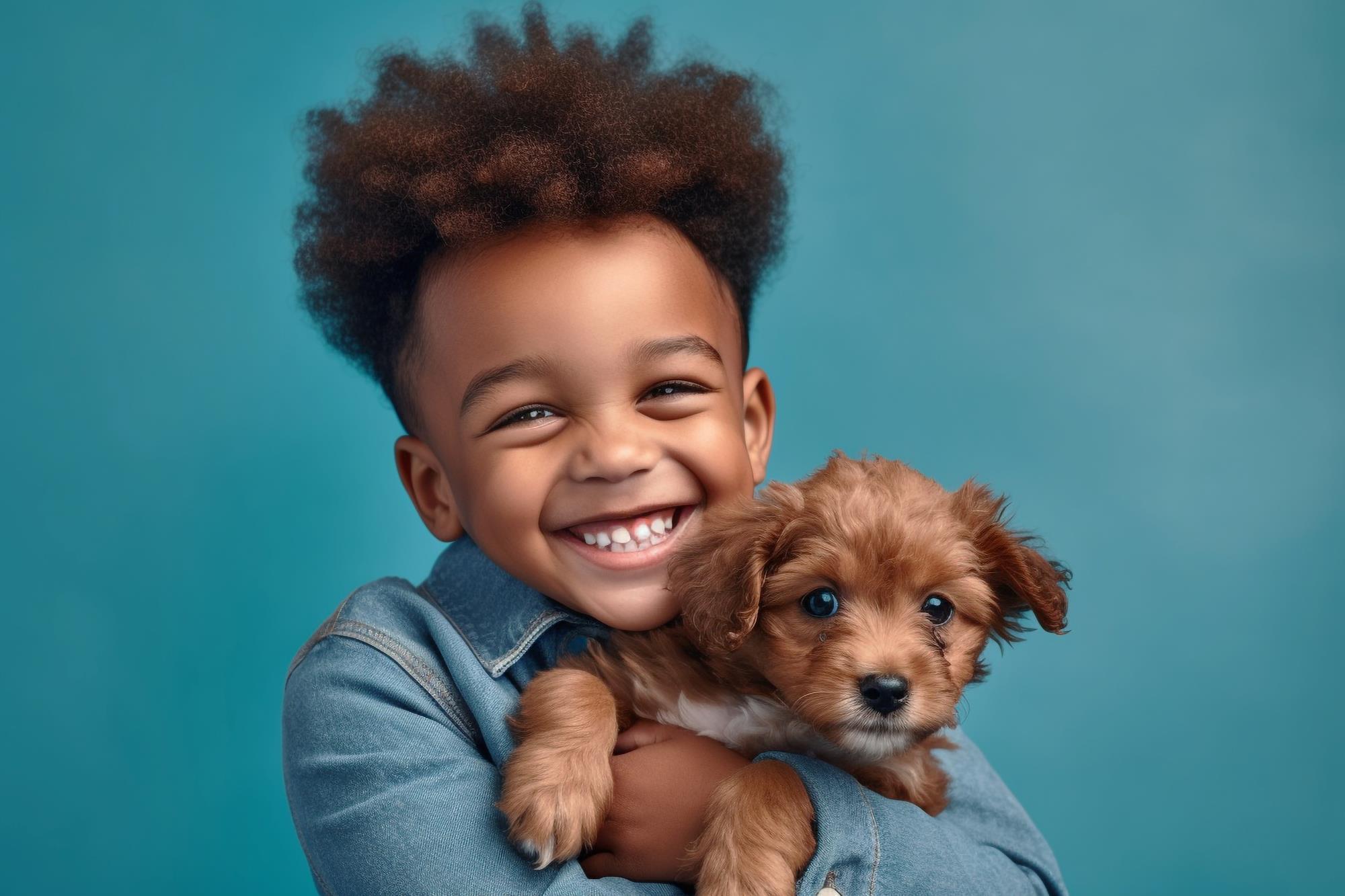 Boy holding puppy
